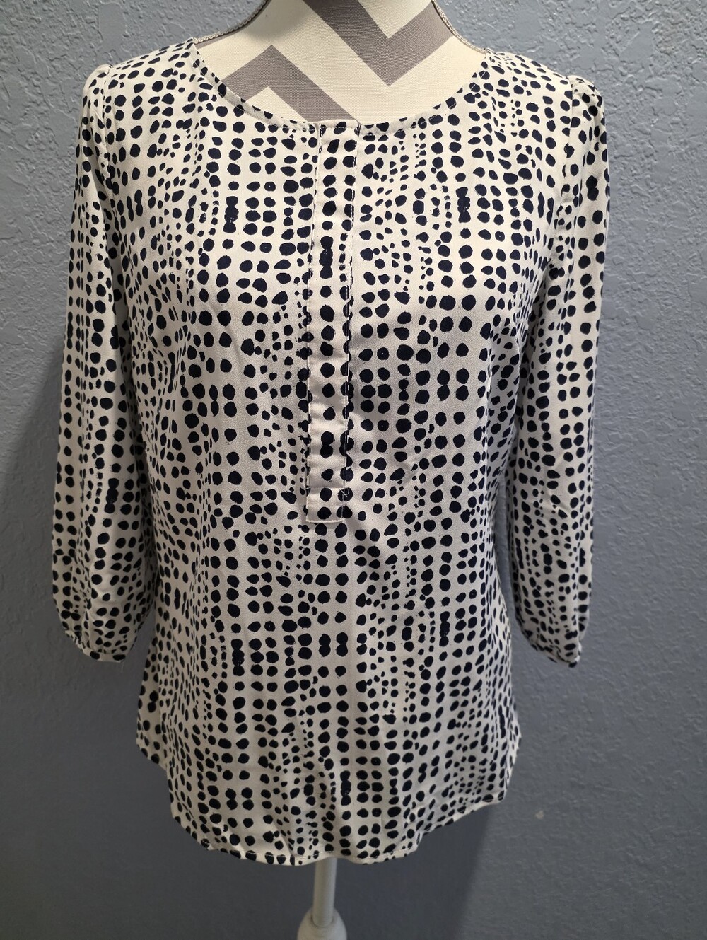 Merona White Blouse with Black Dot Grid Print